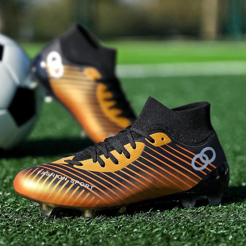 Sapatos de futebol unissex com grampos para meninos, tamanho grande, botas de futebol ultraleves, tênis antiderrapantes, AG e TF, botas de tornozelo, 2021