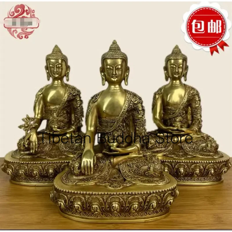 

Nepalese Esoteric Buddhism Pure Copper Three Treasures Buddha Medicine Buddha Amitabha Buddha Shakyamuni Buddha Statue Ornament