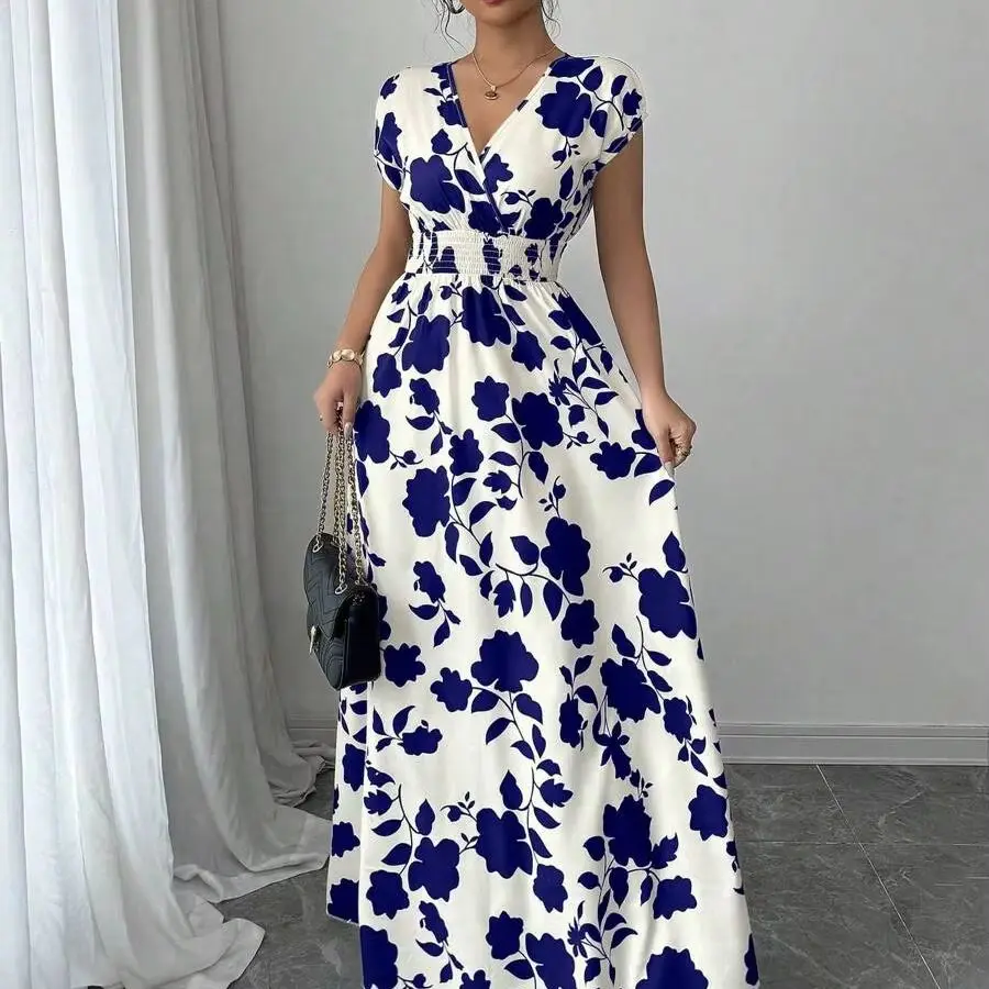 Women's Ditsy Floral V-Neck Sleeveless Waisted Maxi Dress image 6