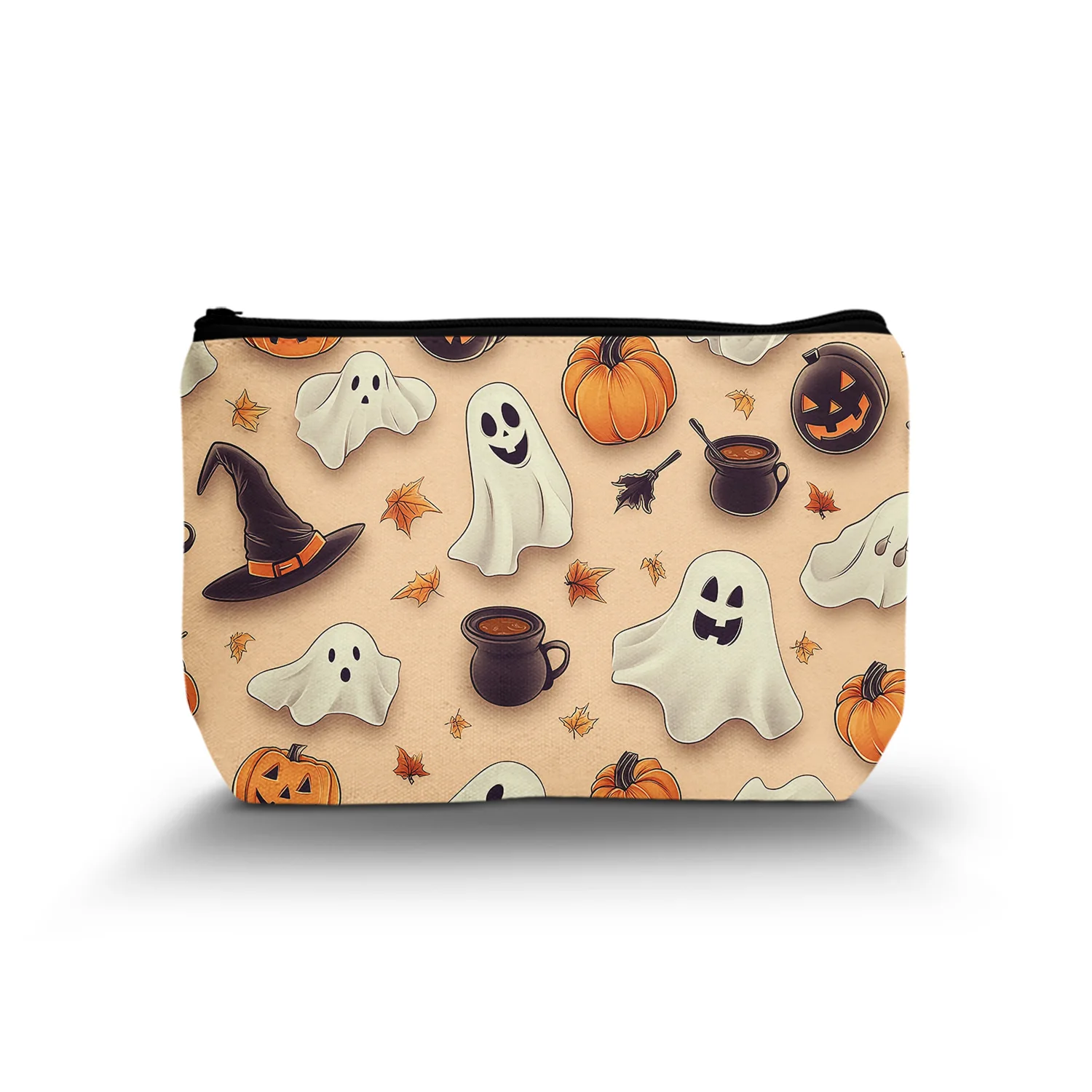 1 Pc Halloween Themed Cosmetic Bag Travel Pouch With Ghost Pumpkin And Bat Print Portable Makeup Organizer For Travel