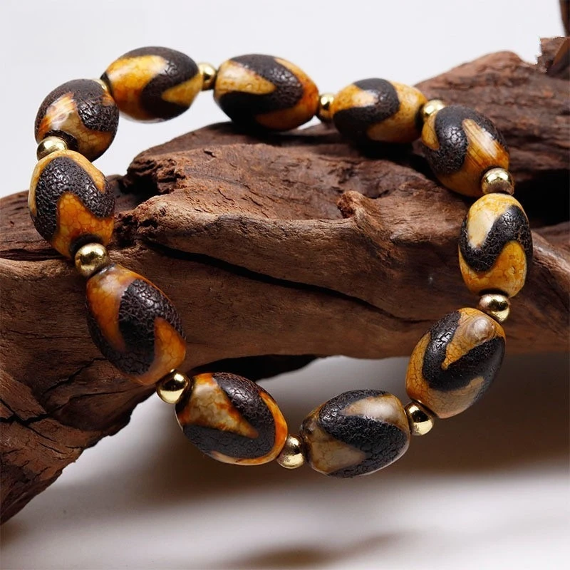 

Тибетский старый браслет из бисера Dzi с тигровым зубом, старый агат, модный браслет из бисера «сделай сам», ведро