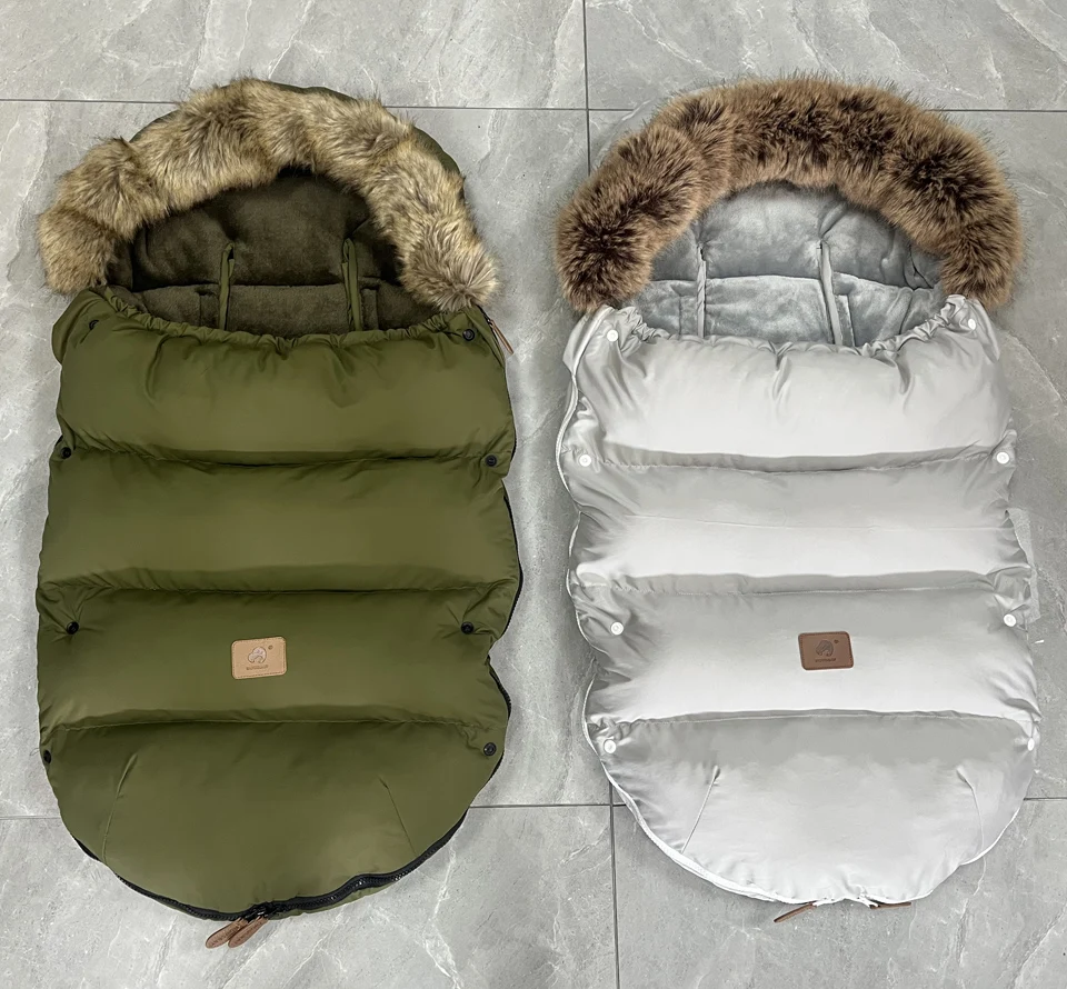 Kinderwagen Fußsack Outdoor Winter Baby Warm In Kinderwagen Abnehmbare Dicker Winddicht Pelz Kragen Baby Umschlag Kinderwagen Zubehör – Detail 5