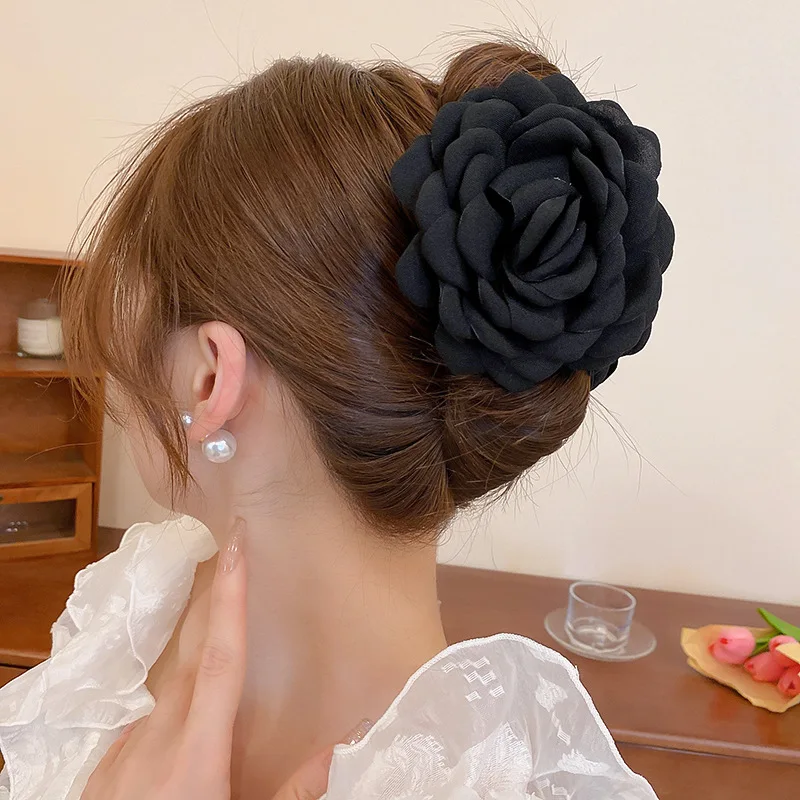 Big Flower Fabric Hairpin Temperament Elegant Women Hair Claw Clips Princess Headdress Fashion Grab Clip Female Hair Accessories