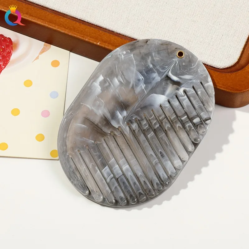 Marble Pattern Mirror Hair Comb Multifunctional Anti‑static Versatile Daily Hair Styling Accessory