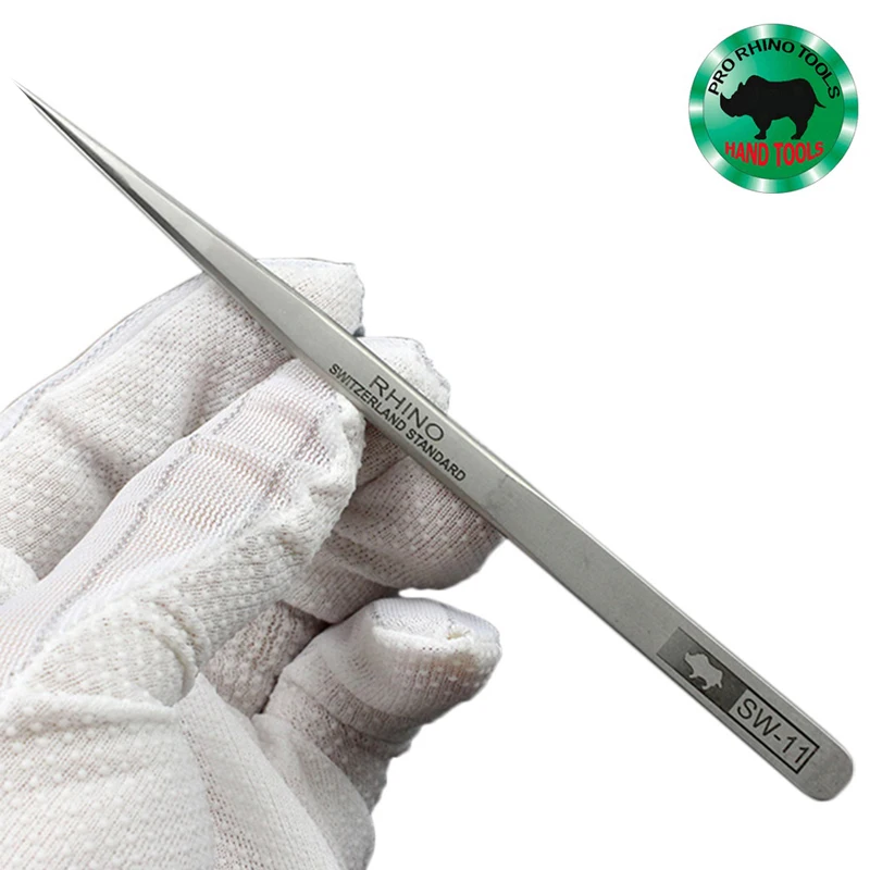 Japanese RHINO SW Series Frosted Anti-Magnetic And Anti-Acid Swiss Technology Slender Pointed High Hardness Precision Tweezers