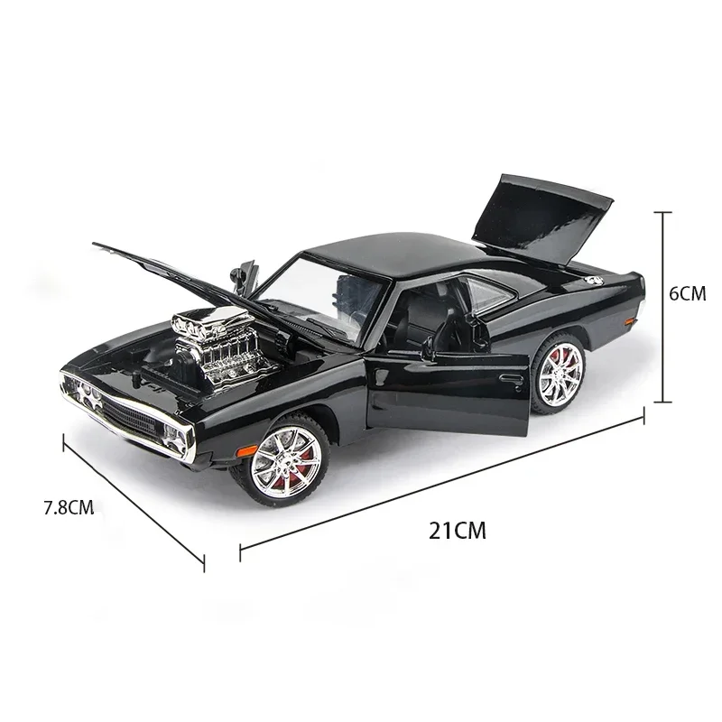 1:24 Dodge Charger 1970 coche de aleación rápido y furioso Diecasts y vehículos de juguete modelo de coche sonido y luz coche juguetes para niños regalos