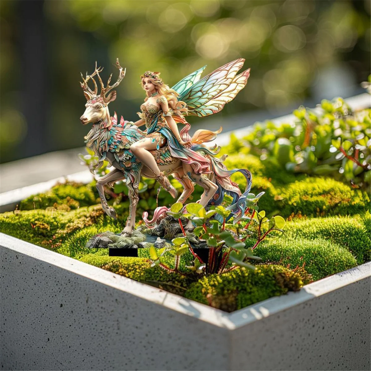 A71P Foreste e cervi magici Carta da giardino Carta da terra in acrilico per cortile Decorazione di piante in vaso Abbellimento di scene