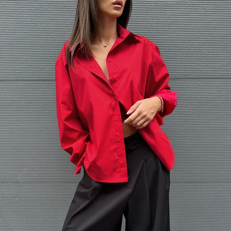 Women French Style Relaxed Long Sleeve Shirt Lapel Collar Button Loose Fit Slimming Versatile Top Fall Winter 2026 New Chic Soft