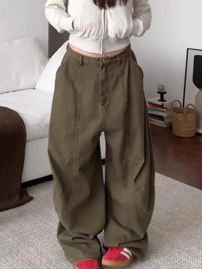 

Американские ретро-джинсы свободного кроя с эффектом потертости, женские, широкие, в пол, с высокой талией, однотонные, длинные брюки