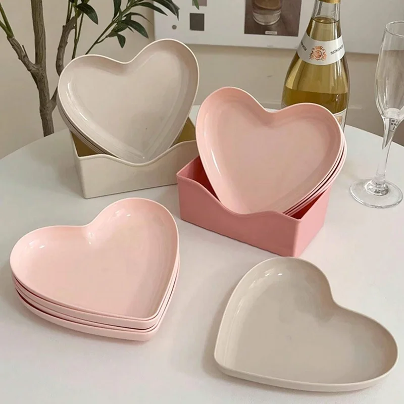 10PCS Love Heart Spit Bone Dish Home Party Use Food Grade Plastic Tray Fruit Plate Cake Snack Dessert Dining Table Garbage Plate