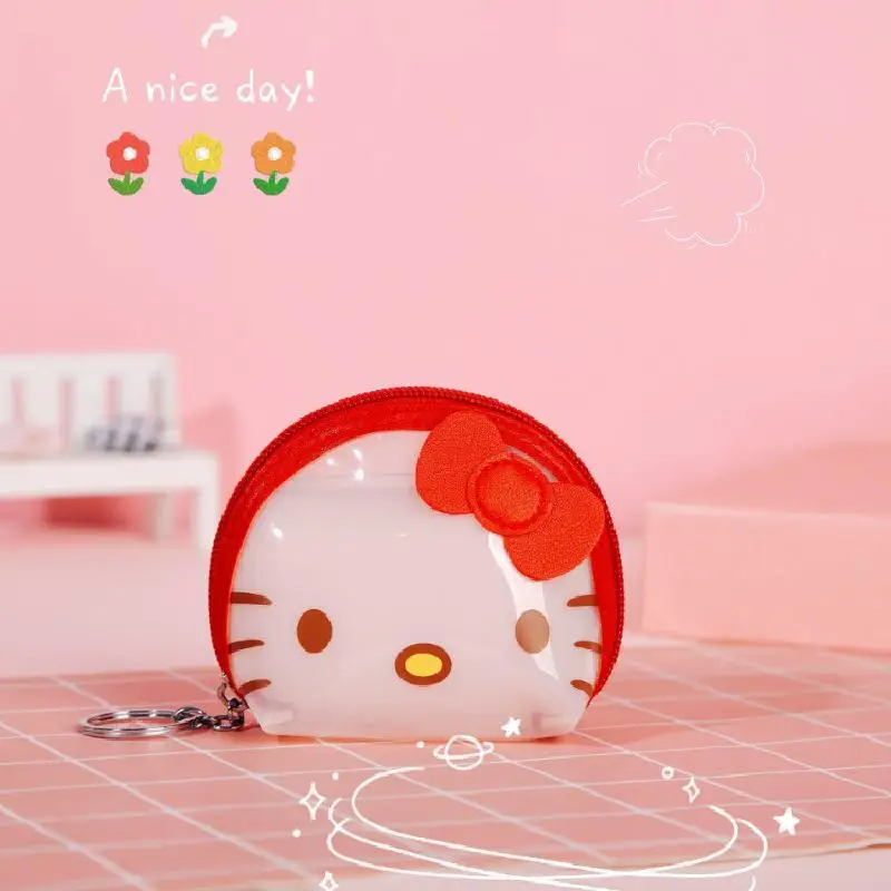 New Kawaii Mini Transparent Children Girl Zero Wallet Cosmetic Bag Sanrio Anime Figure Cartoon Zipper Waterproof Student Wallet