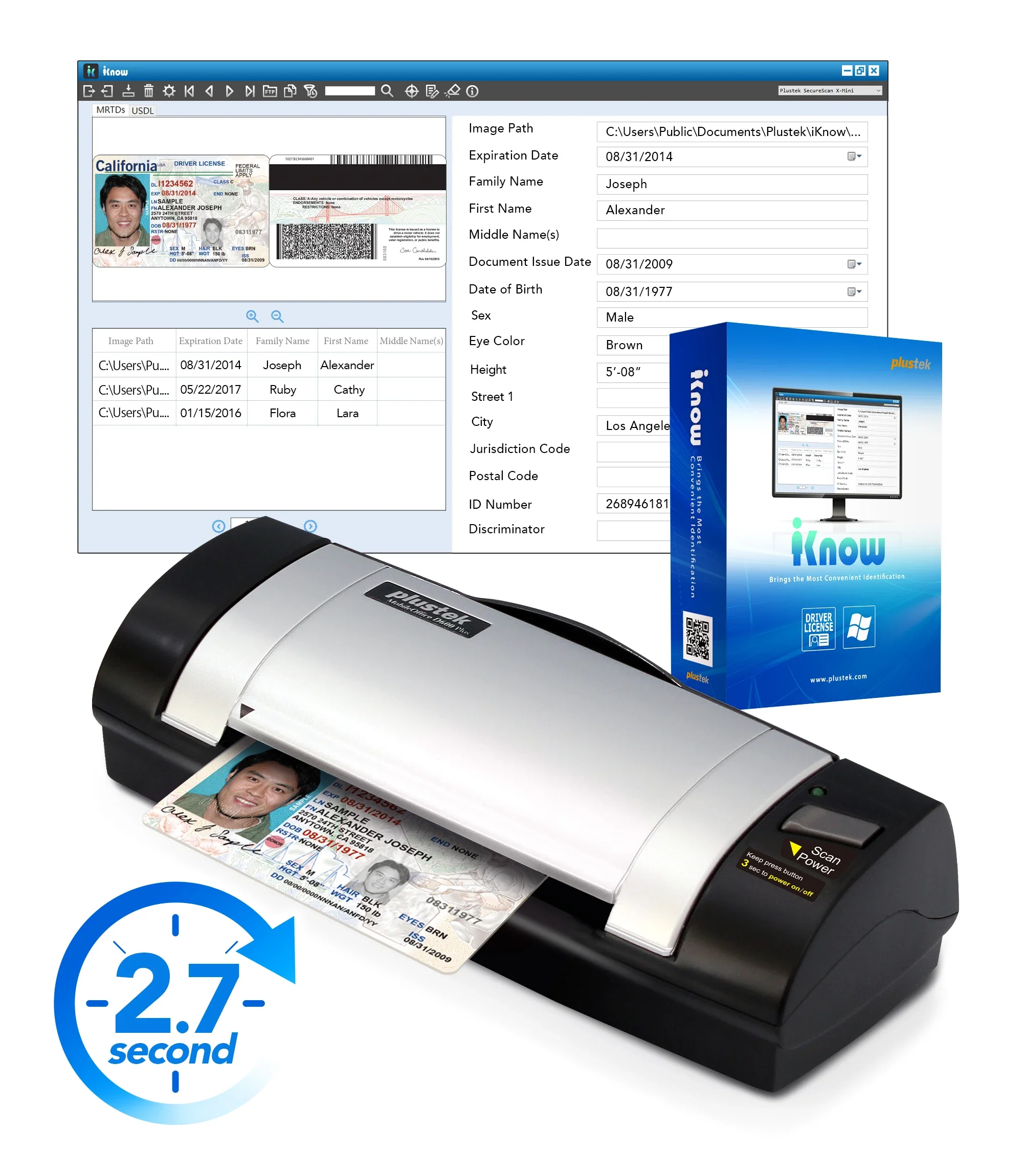 

Plustek High Speed Duplex ID Card Scanner- with Integrated Software Automatically Extracts ID and Populates into Data Fields