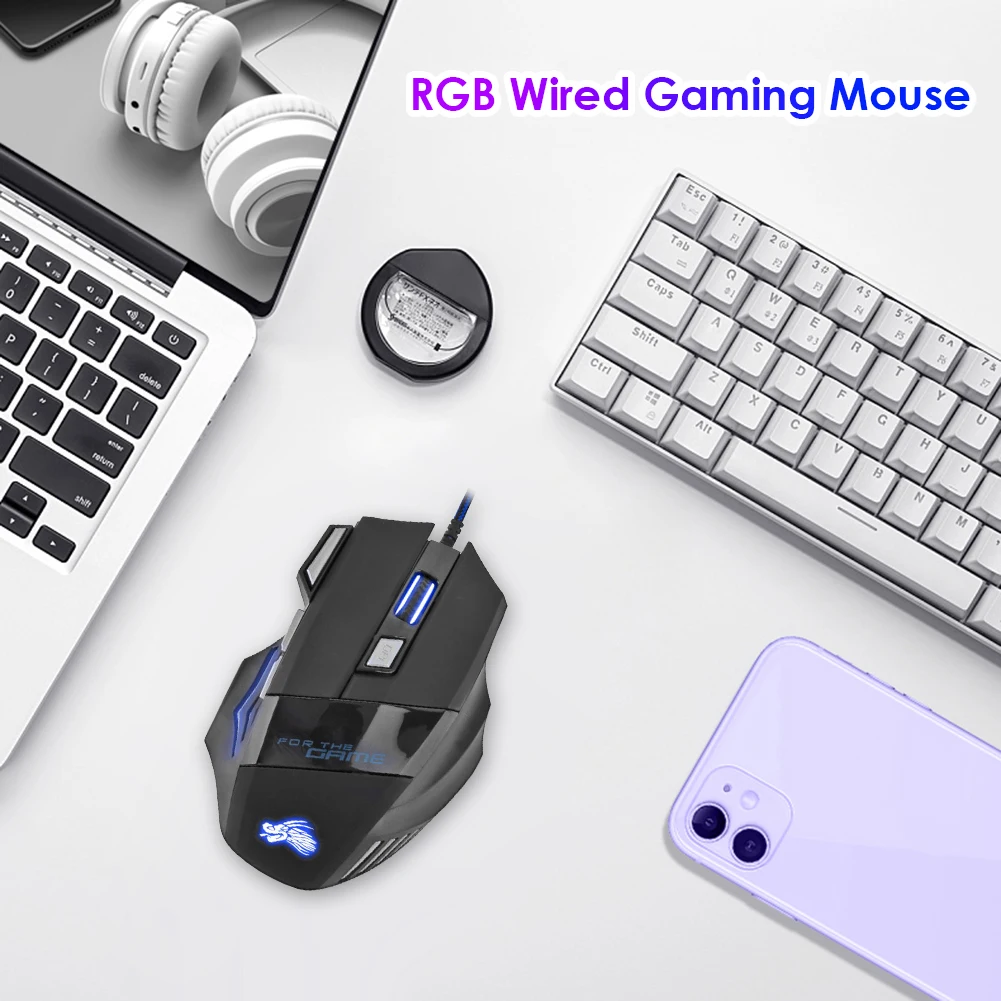 USB Wired Gaming Mouse 7 Button Backlit Ergonomic Mice 5500 DPI Backlight Adjustable Optical Mice for PC Gamer Computer Desktop