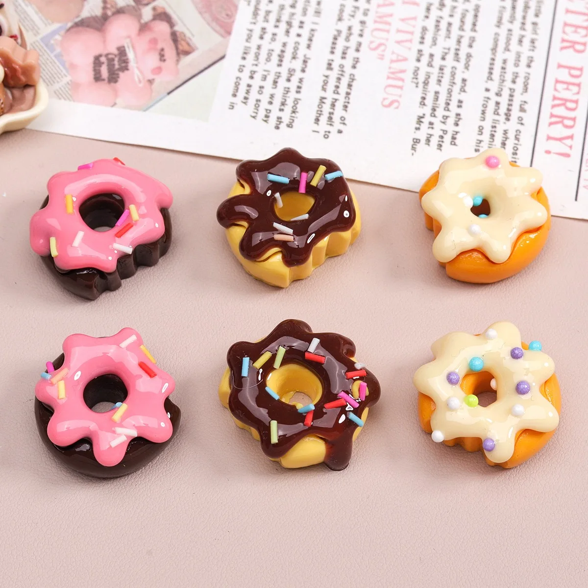 New Doughnut Bread Flat Back Resin Donuts Cabochons 10pcs Simulated Foods Scrapbooking DIY Jewelry Craft Decoration Accessories