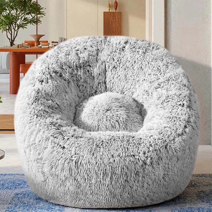 

Faux Fur Bean Bag Chairs, Memory Foam Filled Sofa Chair Shape Bean Bag for Adults Teens Kids, UltraSoft Lazy Sofa for Living Roo