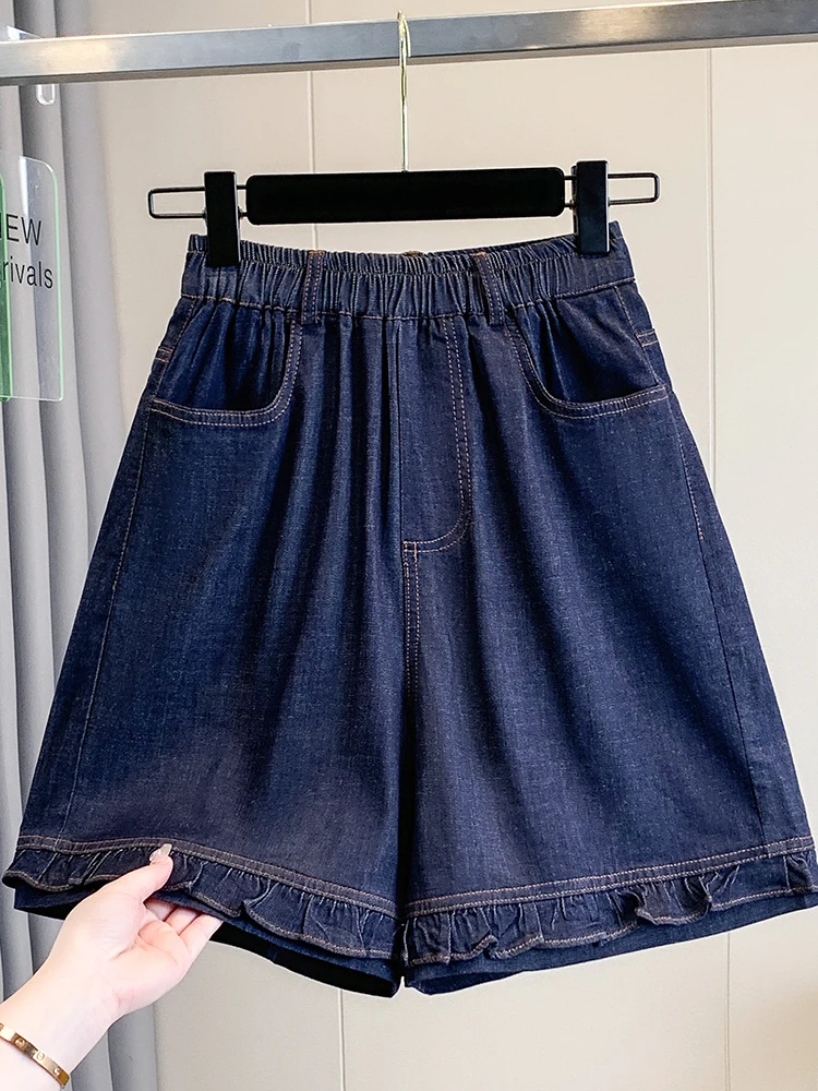 

Summer 2026 New plus Size Loose Fashionable Lyocell Five-Point Denim Pants Wide Leg Elastic Waist Women Casual Pants
