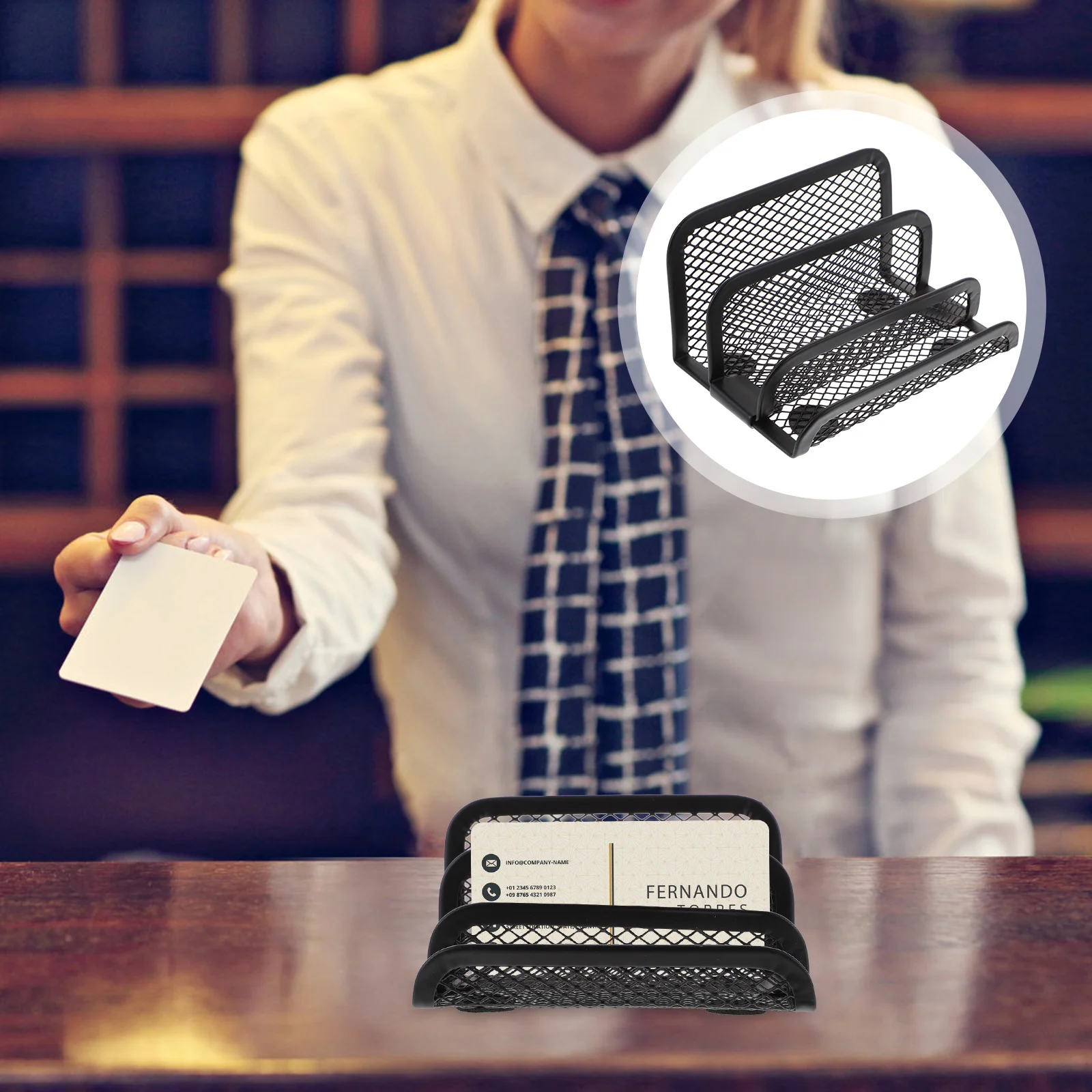 

2Pcs Business Card Holder Metal Name Card Stand Compact Design Business Cards Display Rack Office Desk Organizer