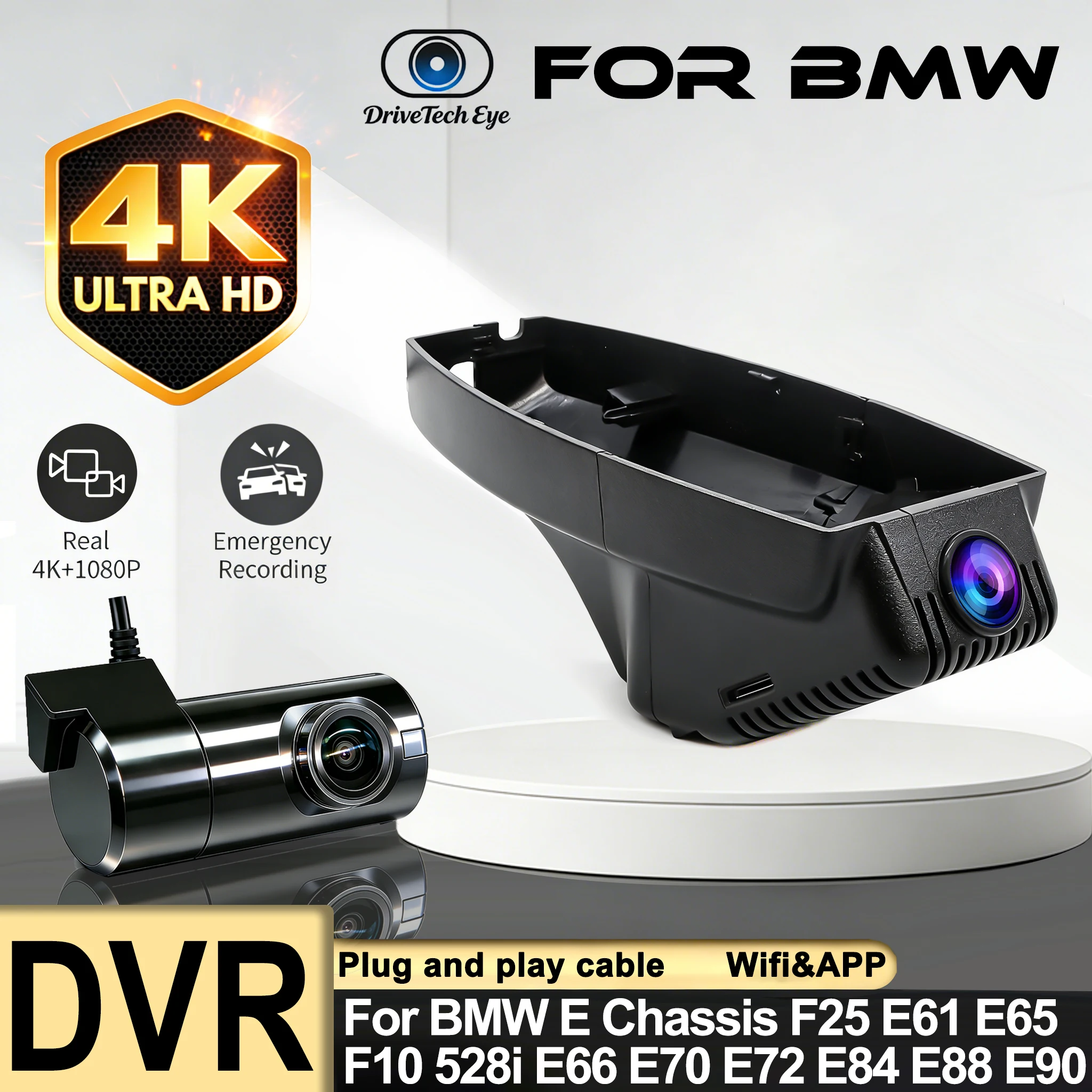 

New Plug and Play 4K UHD Wifi Car DVR Camera Dash Cam for BMW E39 E46 E53 E60 E61 E66 E70 E82 E84 E87 E89 E90 E91 E93 2002-2014