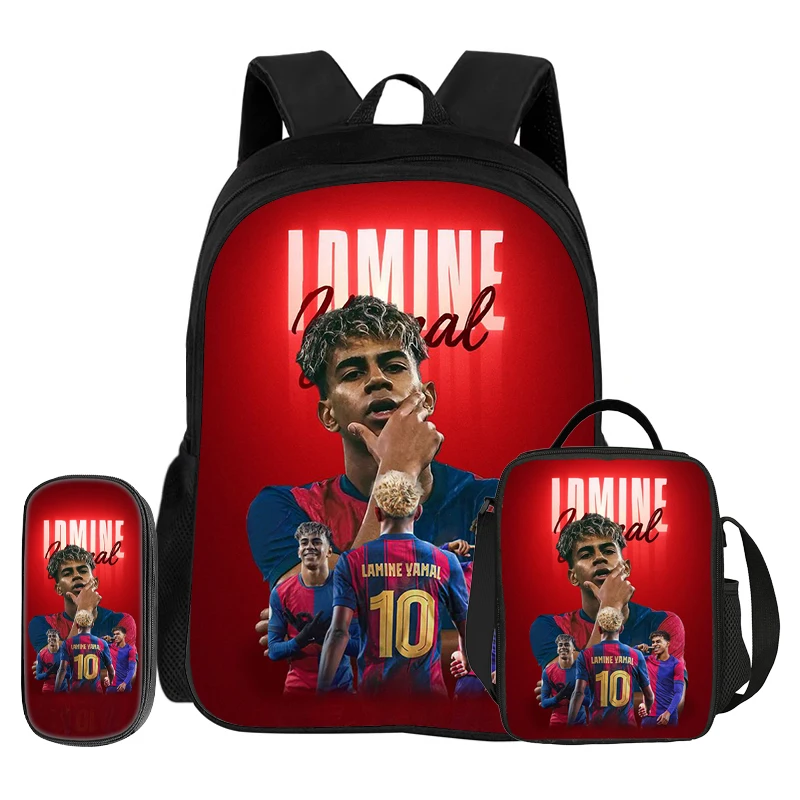 Football Star Backpack 3Pcs Set School Backpack L-Lamin Yamal Pencil Bags Bookbag Best Gift with Lunch bag Knapsack