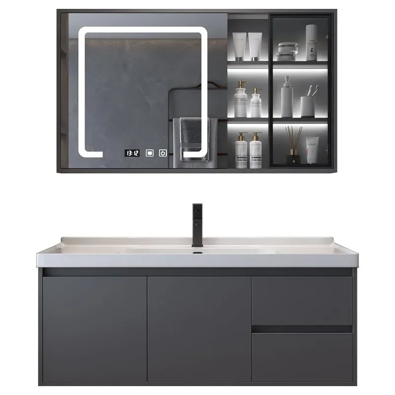 

Luxury Solid Wood Bathroom Cabinet Vanity With Sink Toilet Ceramic WashBasin Modern Bathroom Smart Mirror Cabinet Home Furniture