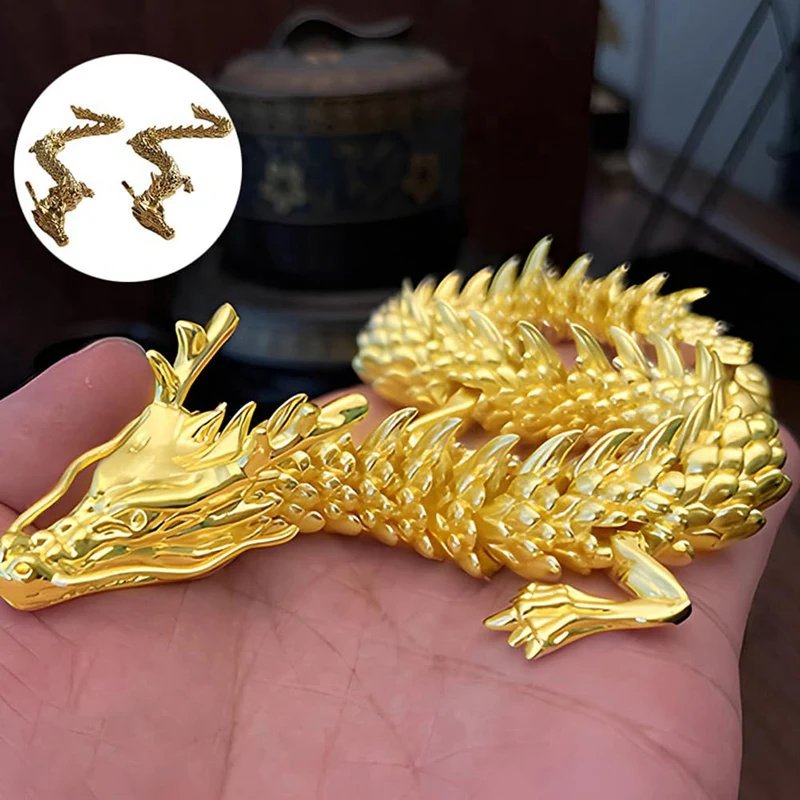 ABKO-2PCS dragão dourado com articulações móveis, estatuetas colecionáveis de dragão do zodíaco chinês, ornamento de decoração de mesa, estátua de dragão 3d