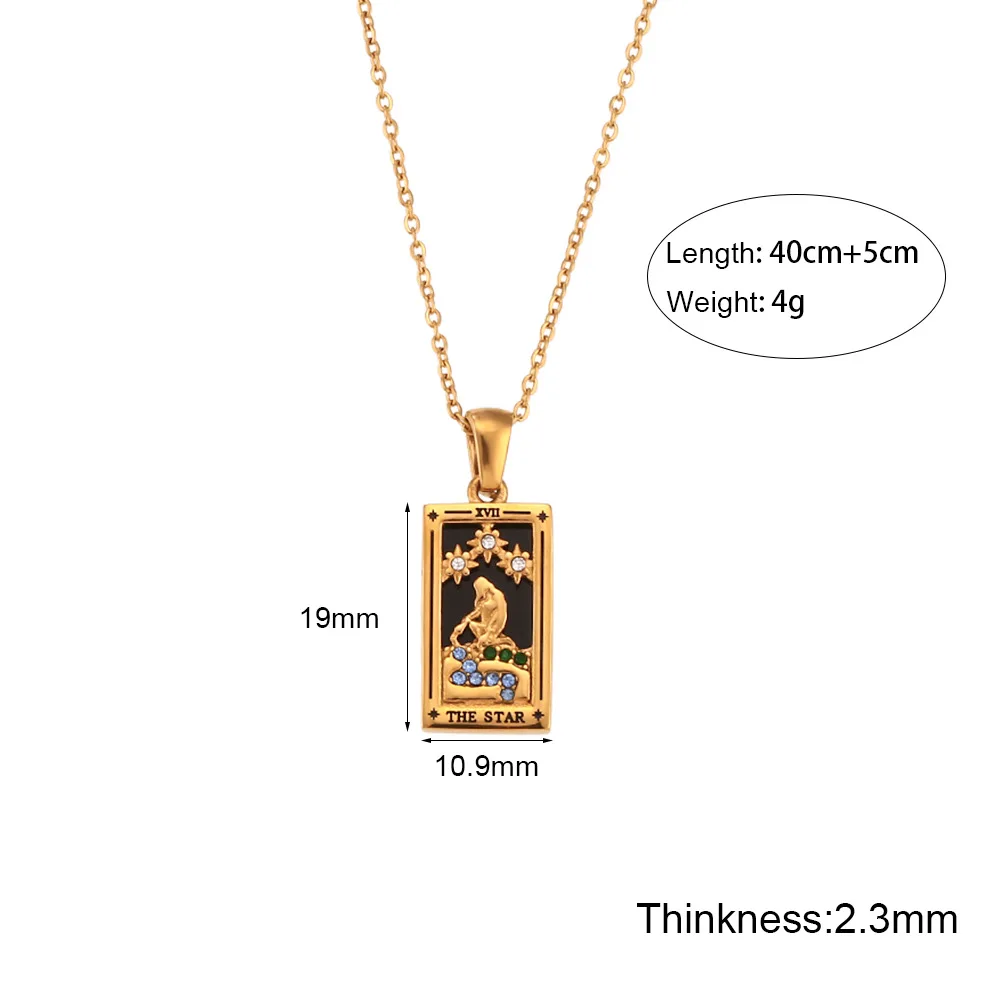 European and n ins fashion retro popular popular pendant pendant stainless steel rectangular drop oil zircon tarot card necklace