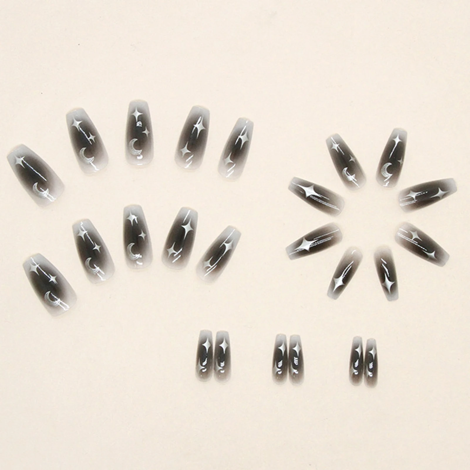 24 stücke y2k Stern drücken auf Nägel Farbverlauf schwarz mittellanger Sarg falsche Nagels pitzen volle Abdeckung Mond Designs gefälschten Nagel für coole Mädchen