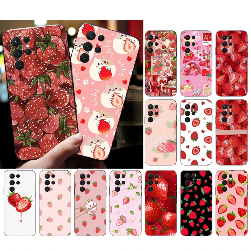 Kawaii Strawberry Phone Case For Samsung S24 S23 S22 S21 S20 Ultra S20 S22 S21 S10E S20 FE S24 Plus