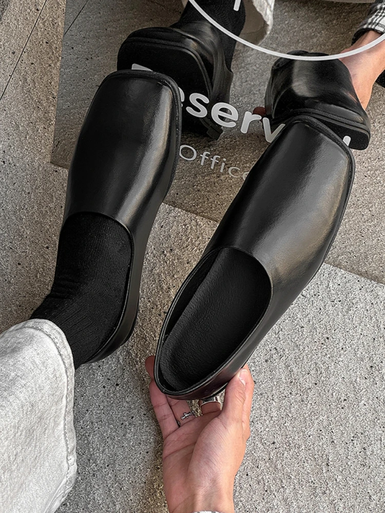 

Мужские кожаные слипоны на плоской подошве, дышащие, с квадратным носком, тонкий дизайн, повседневные, весна 2026