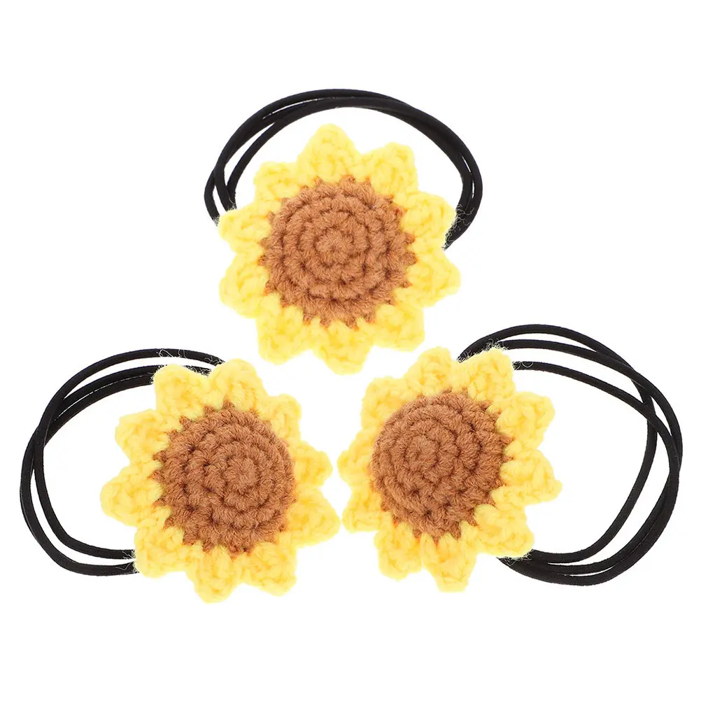 

3Pcs Cotton Hair Ties Soft Stretch Sunflower Hair Accessories Floral Ponytail Holder for Birthday Party Handmade Products