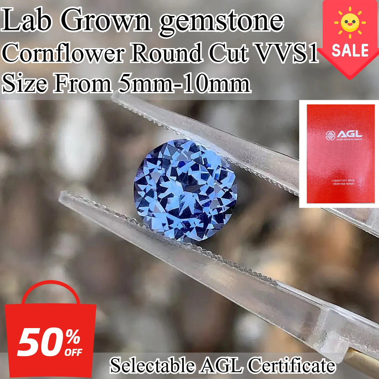 

Cornflower Round Cut Lab Grown Sapphire Loose Gemstone Pass Diamoand Tester For Jewelry Diy Making Selectable AGL Certificate