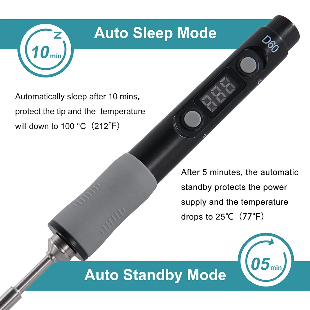 SEQURE SQ-D60B Mini Intelligent Electric Soldering Iron Smart LED Digital Display DC12-24V Portable Smart Adjustable Temp