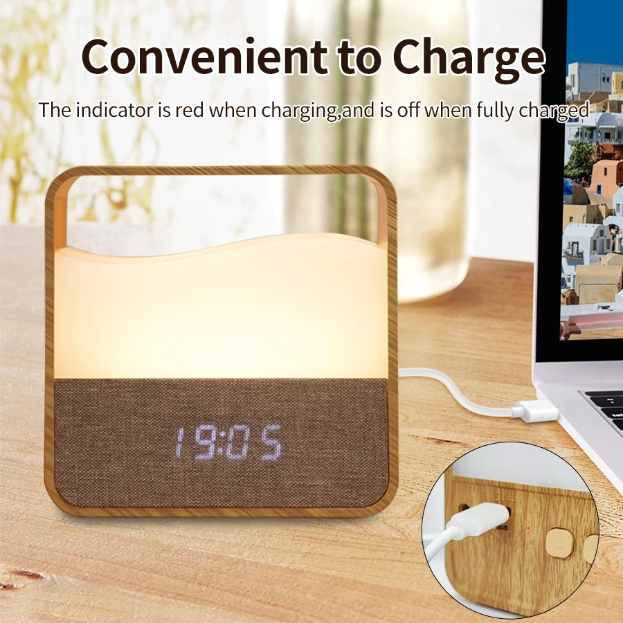LED Night Light with Clock Digital Alarm Clock Rechargeable Bedside Lamp Dimmable Wake Up Light Table Clock 1500mAh Battery view 5