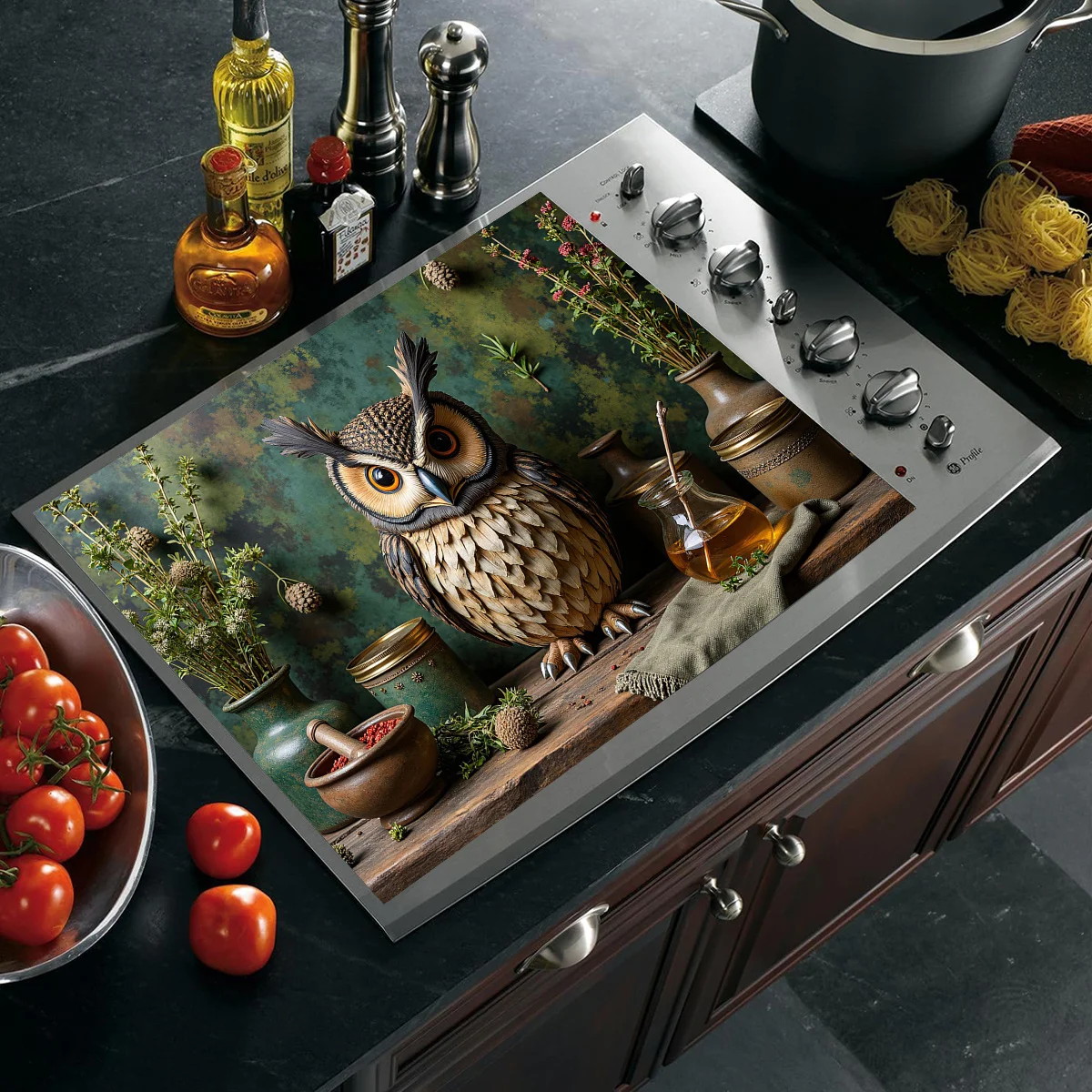 Vintage Rustic Owl Kitchen Stove Top Cover, Non-Slip Stove Protector Mat, Decorative Gas Cooktop Pad, Elegant Kitchen Decor