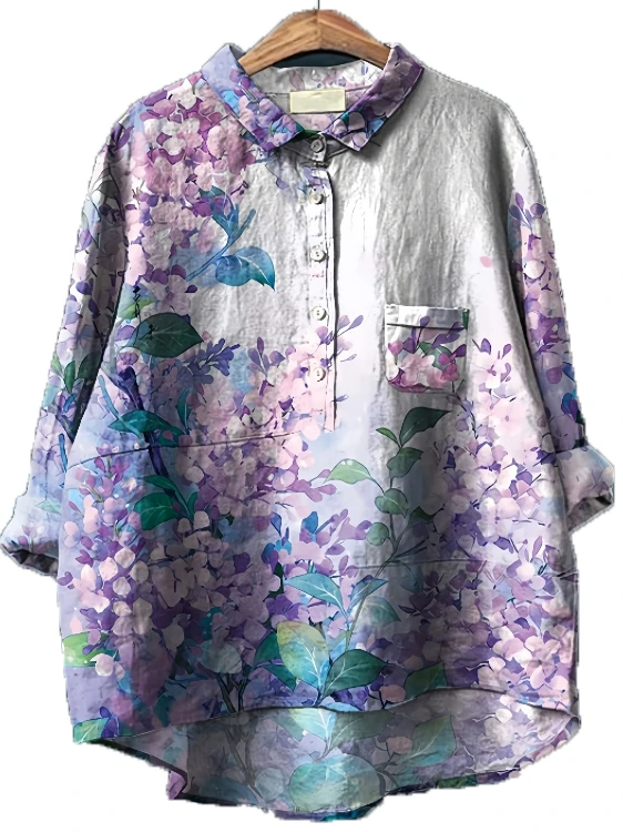 

Ретро Artistic Sle Long Sve Свободный повседневный женский топ на пуговицах из смеси бамбука и хлопка и полиэстера