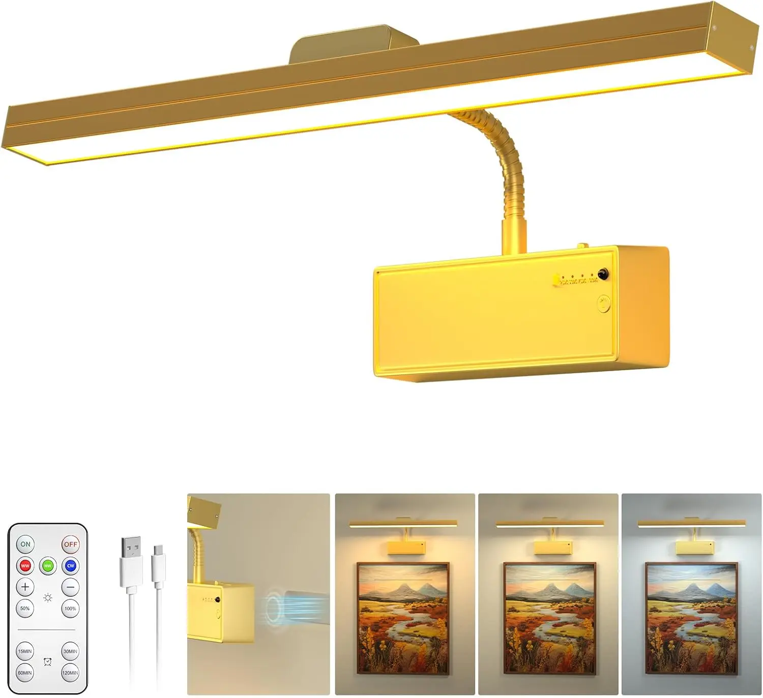 

Светодиодные настенные светильники 40 см, черные/золотые, с датчиком движения, USB-зарядкой и бесступенчатой регулировкой яркости, подходят для спален.