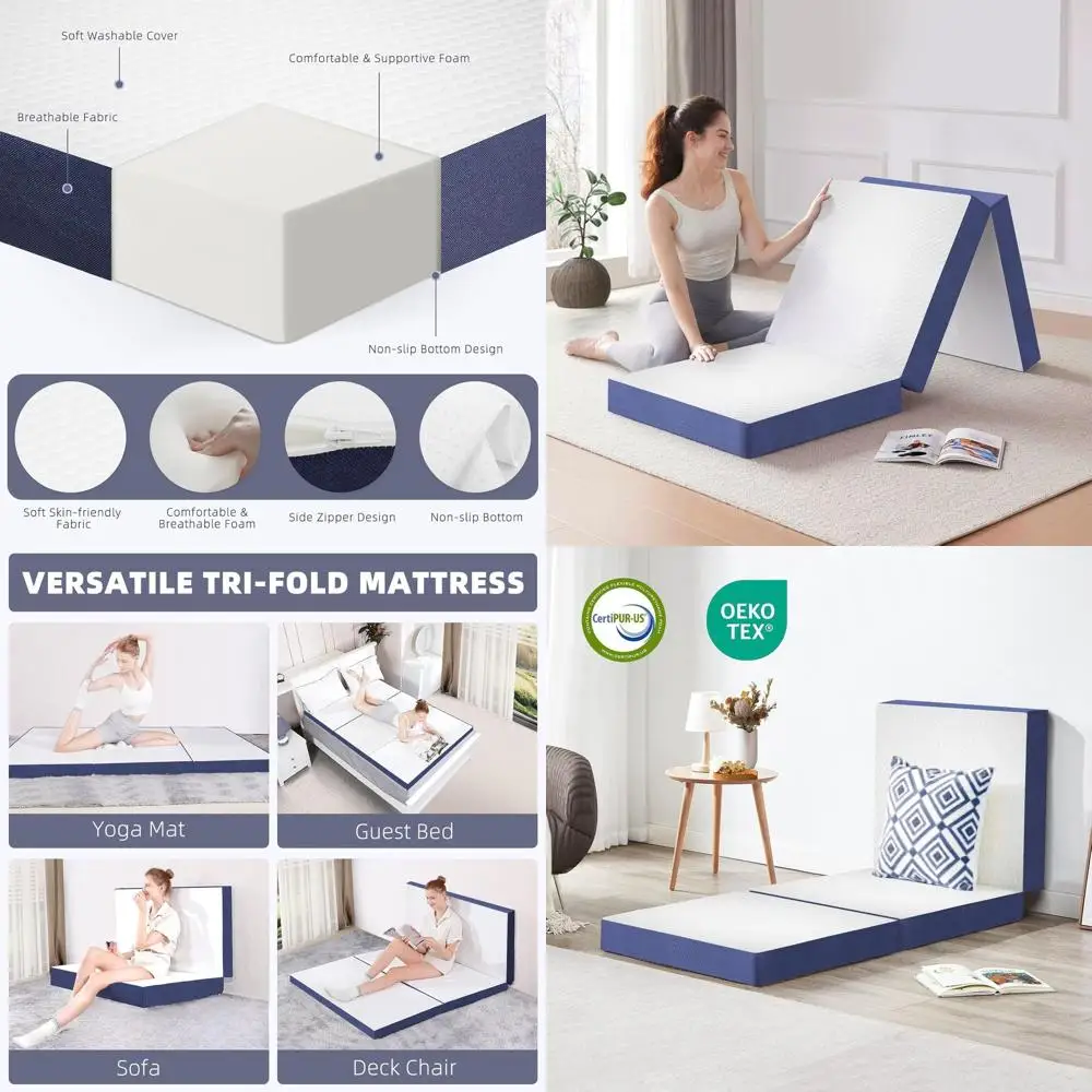

4 Inch Foldable Foam Mattress with Breathable, Washable Cover - Ideal for Floor, Guest Room, Yoga, Travel, Camping, 75x38x4