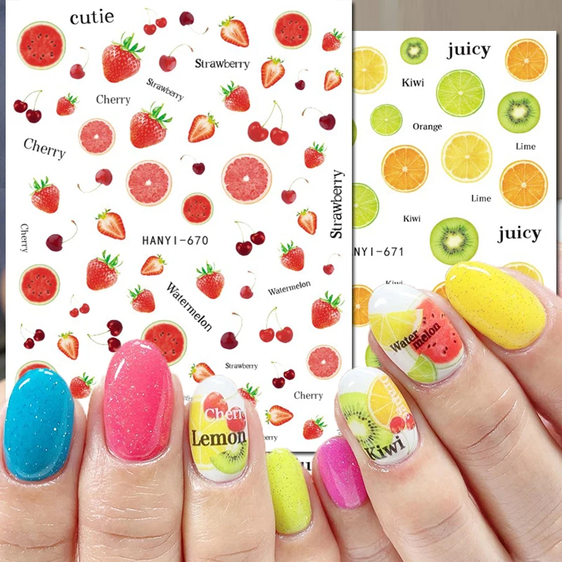 

3d Nail Art Stickers Fruits Cherry Strawberry Lemons Adhesive Sliders Decals For Nails Manicures Tips Decorations