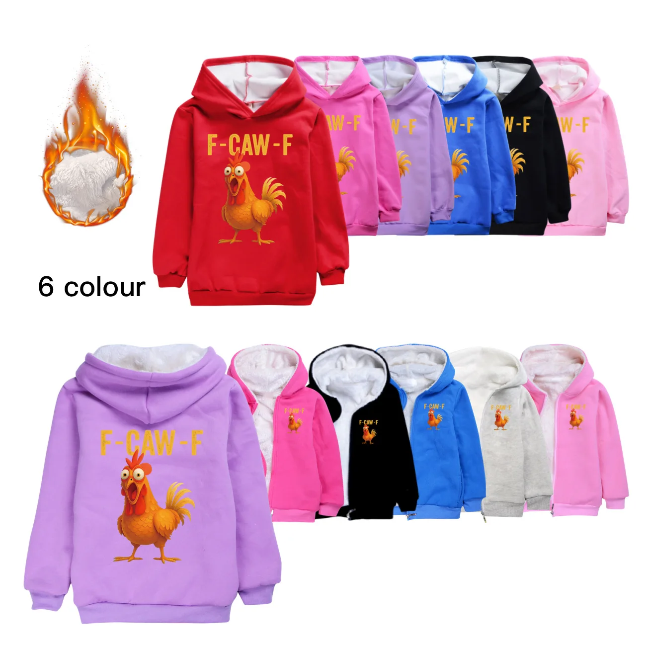 

Детская толстовка с забавным цыпленком F-Caw-F, зимняя флисовая толстая толстовка для маленьких девочек, детская одежда5057