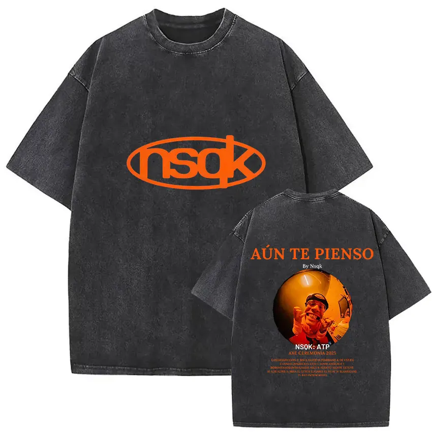 مغني الراب NSQK ATP جولة 2025 خمر غسلها تي شيرت الرجال الهيب هوب موسيقى البوب تي شيرتات قصيرة الاكمام Y2k Harajuku عالية الجودة تي شيرت