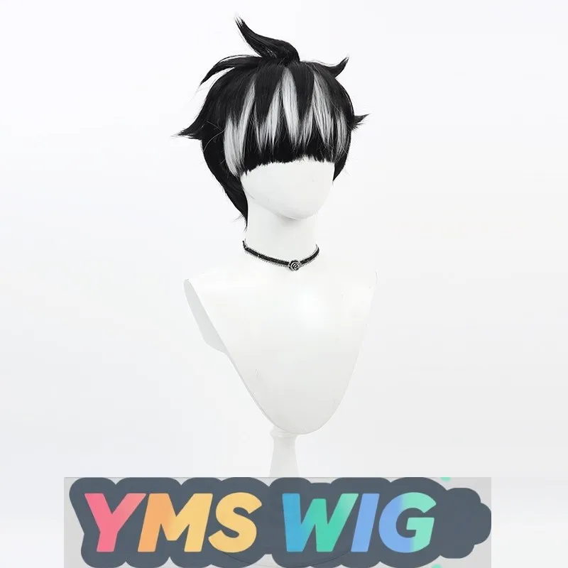 【MES WIG】Monster No. 8 Perruque de cosplay Harumi Sen avec reflets noirs et style régulier haut blanc