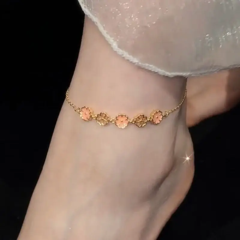 New Washable Non Fading Peach Blossom Extended Anklet Elegant Stylish Light Luxury Design Sense Accessory Bestseller Foot Chain