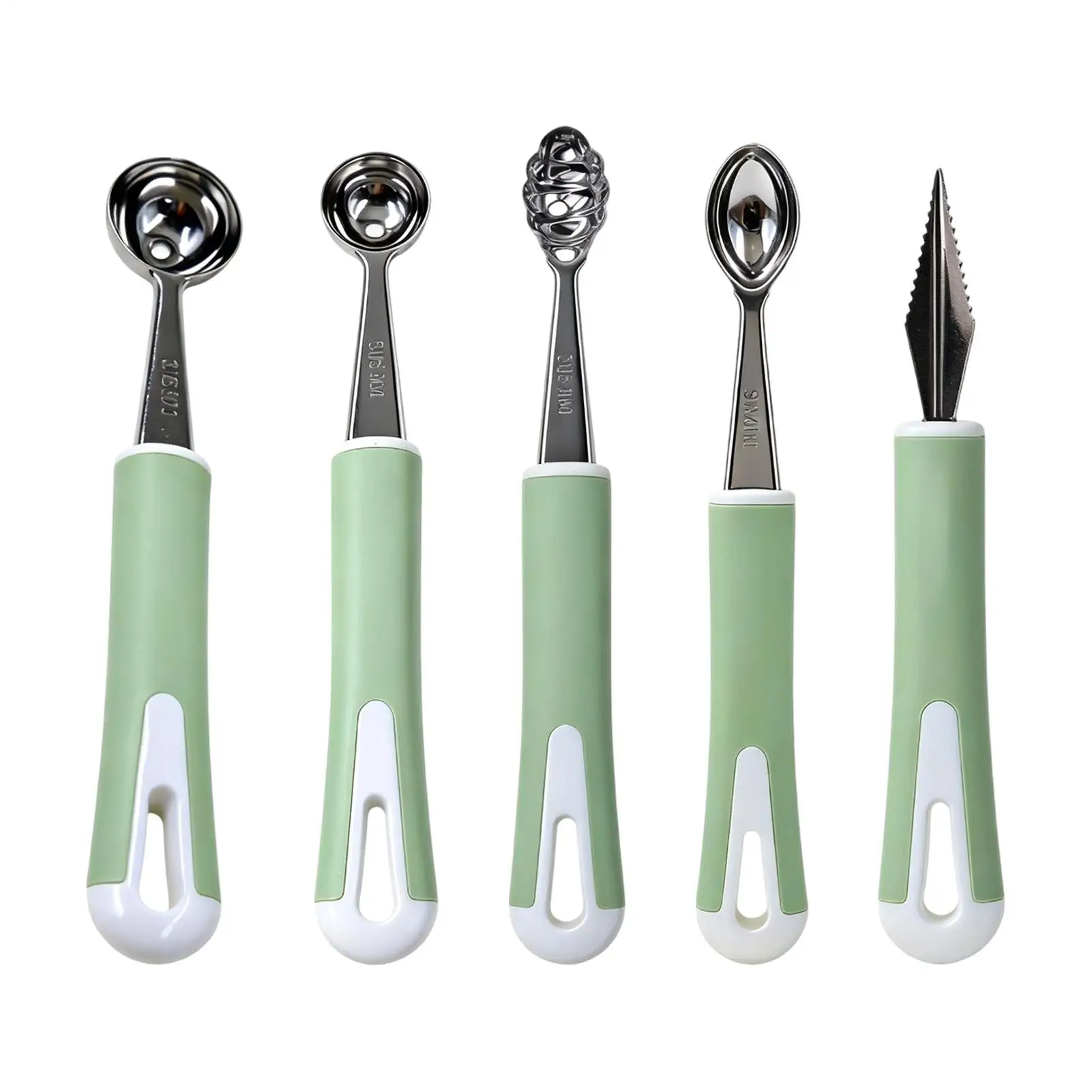 Fruit Scooper And Baller 5 Pieces Heavy-Duty Precise Stainless Steel Fruit Carving Cutter For Muskmelon Cantaloupe Avocado