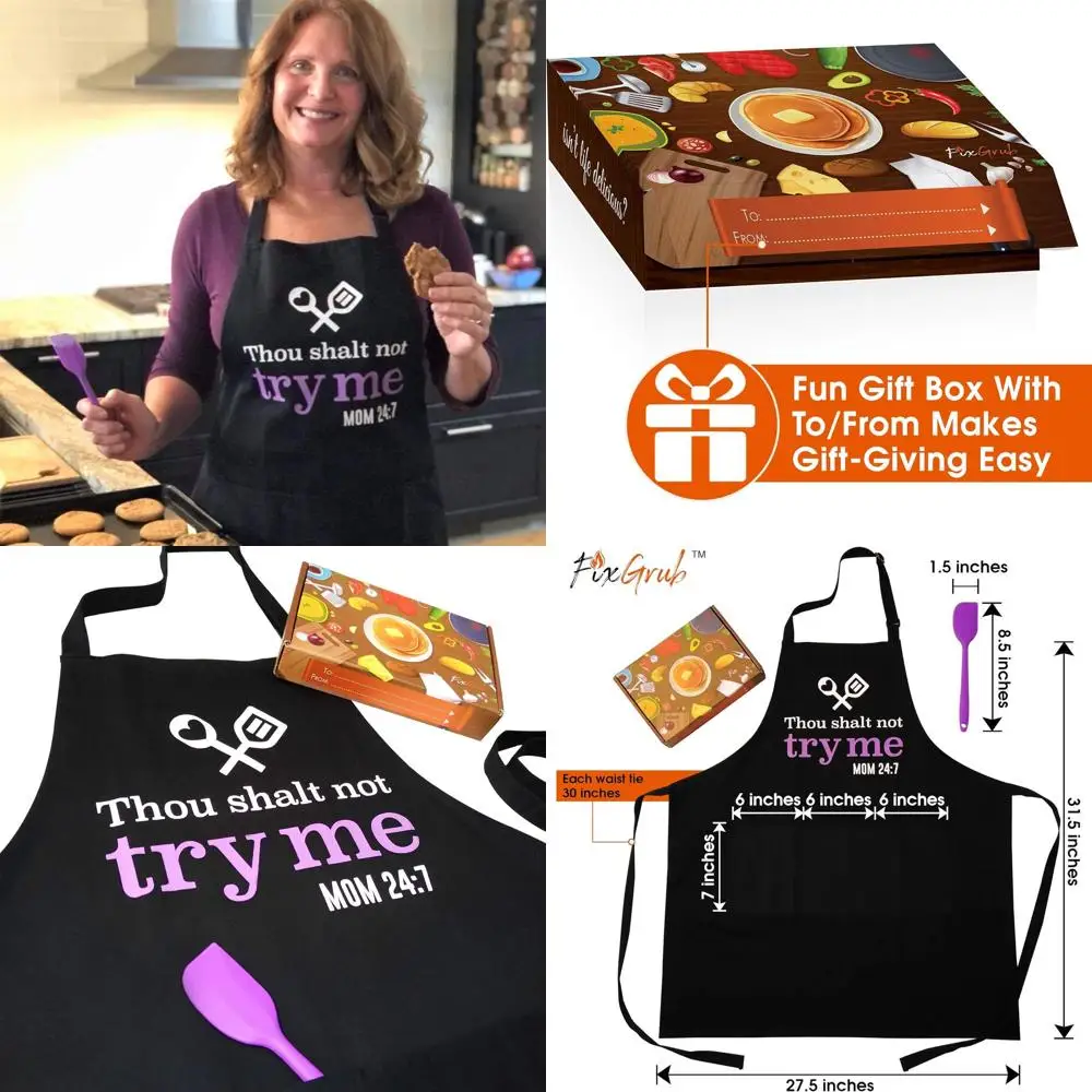 

Mom's Hilarious 3-Pocket Apron with Spatula & Gift Box, Perfect for Mother's Day