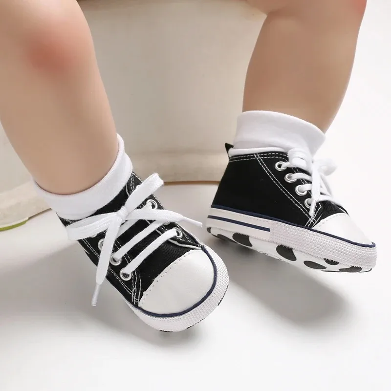 Red Anti-slip Newborn Shoes for Baby Girls Boys Casual Canvas Sneakers Lace-up Crib Shoes First Walkers