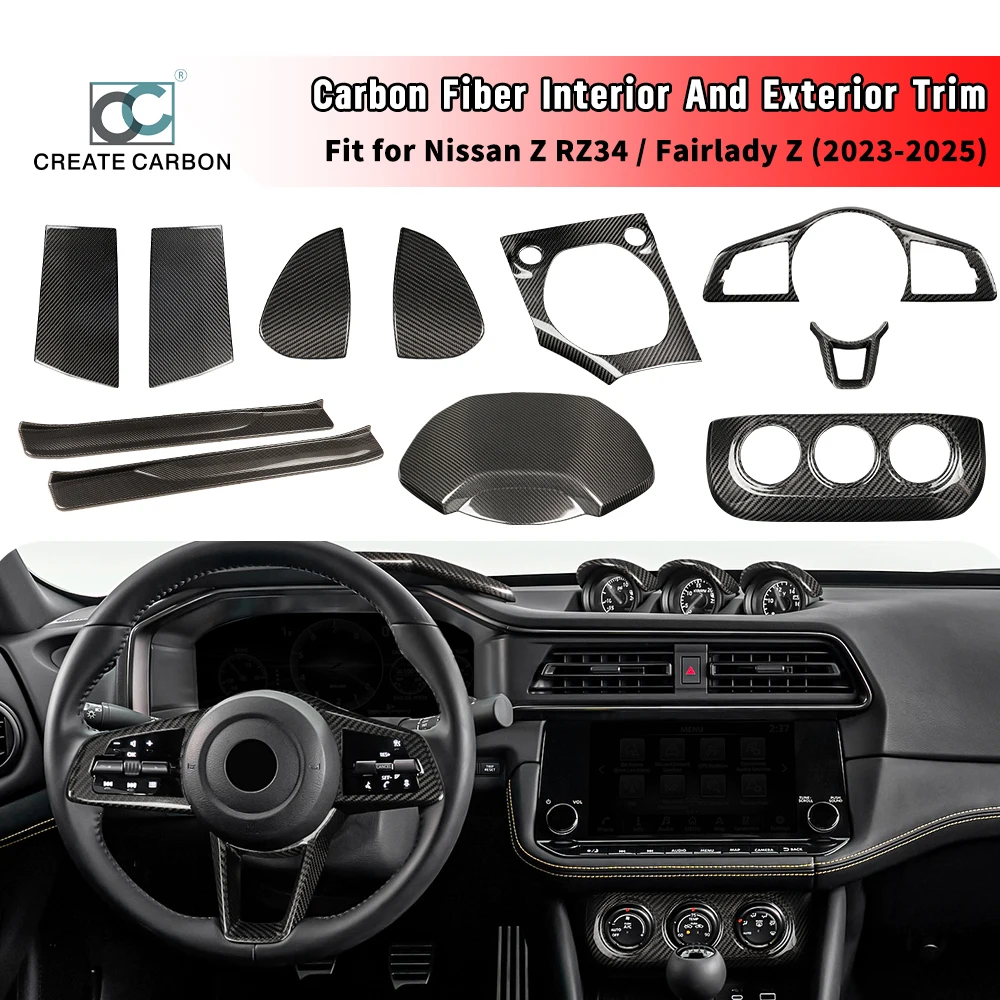 

Аксессуары для интерьера из углеродного волокна для Nissan Z RZ34 400Z Fairlady Z (2023+), чехол на руль, крышка приборной панели центральной консоли