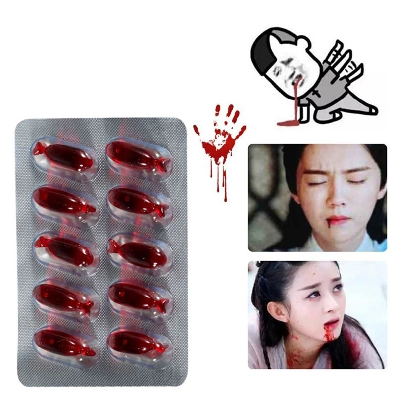 

5pcsHalloween Blood Capsules Makeup Stage Blood Fake Blood Pills Vampire Vomit Blood Horror Props Disguise Role Play