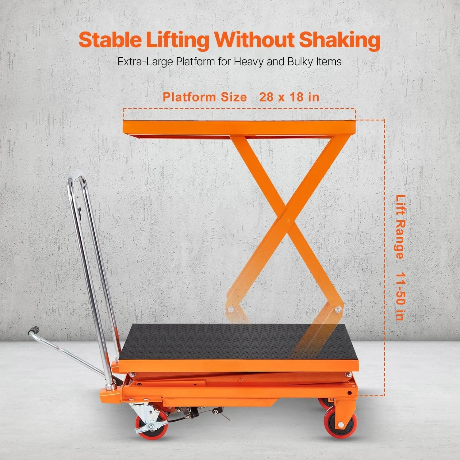 ZZH Hydraulic Lift Table Cart, 330lbs Load Capacity 50 Inch Lifting Height, Manual Single Scissor Lift Table with Non-Slip Pad