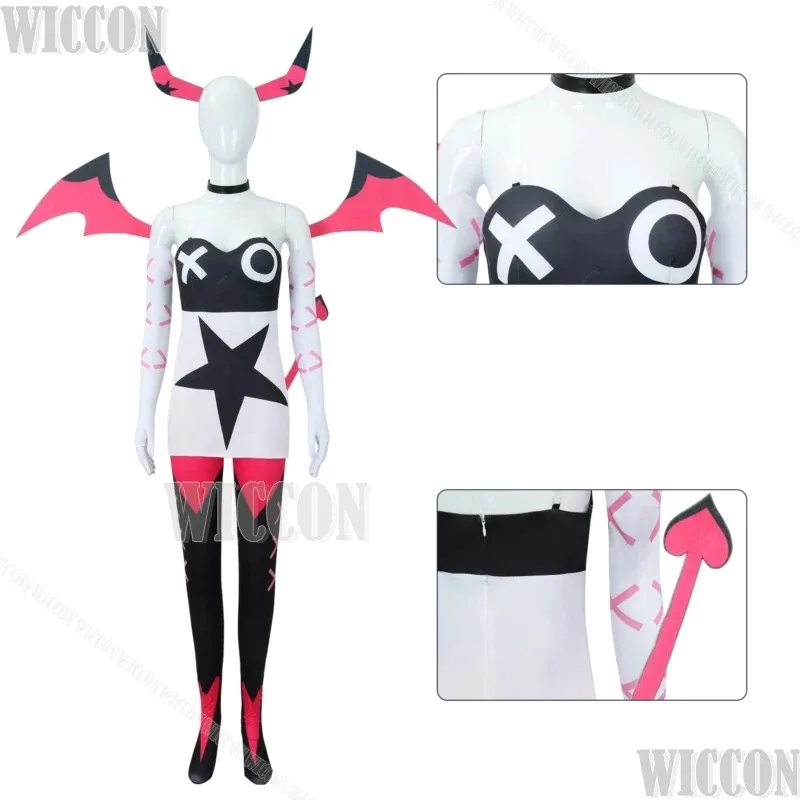 

Verosika Mayday Anime Hasbin Demon Succubus Hotel Cosplay Costume Prop Wig Horn Holloween Show Stage Party RolePlay Women Girlv;