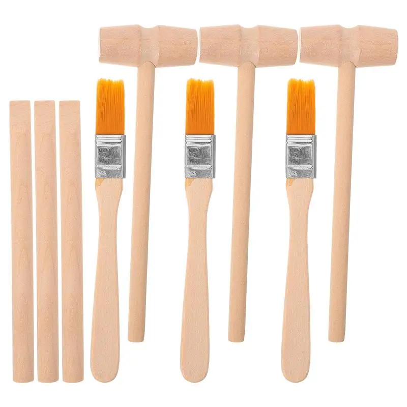 Outils de Creusement en Bois pour Enfant, Kit d\'Excavation Archéologique, Jeu de Simulation, Marteau, Brosse, Ciseau, Jouet en Bois, 3 Ensembles